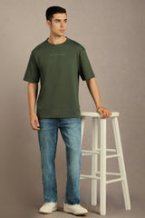 Men's Olive Casual Half Sleeves Tshirt