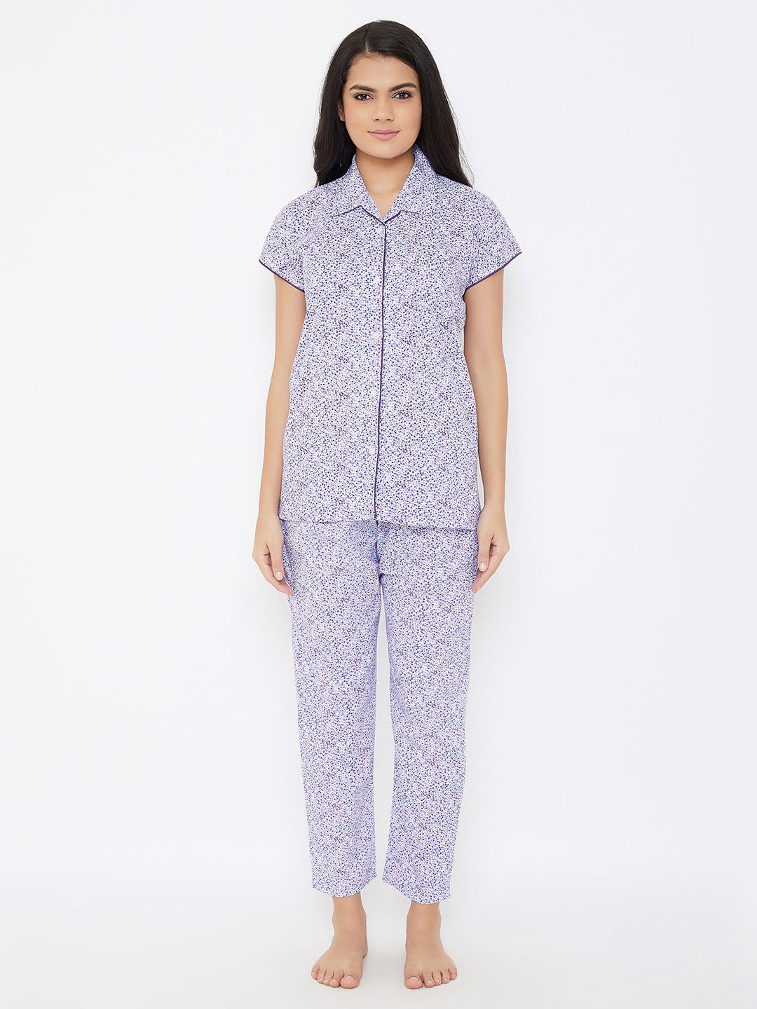 Women's Multicolor Half Sleeves Cotton Night Suit