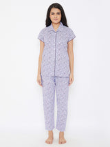Women's Multicolor Half Sleeves Cotton Night Suit