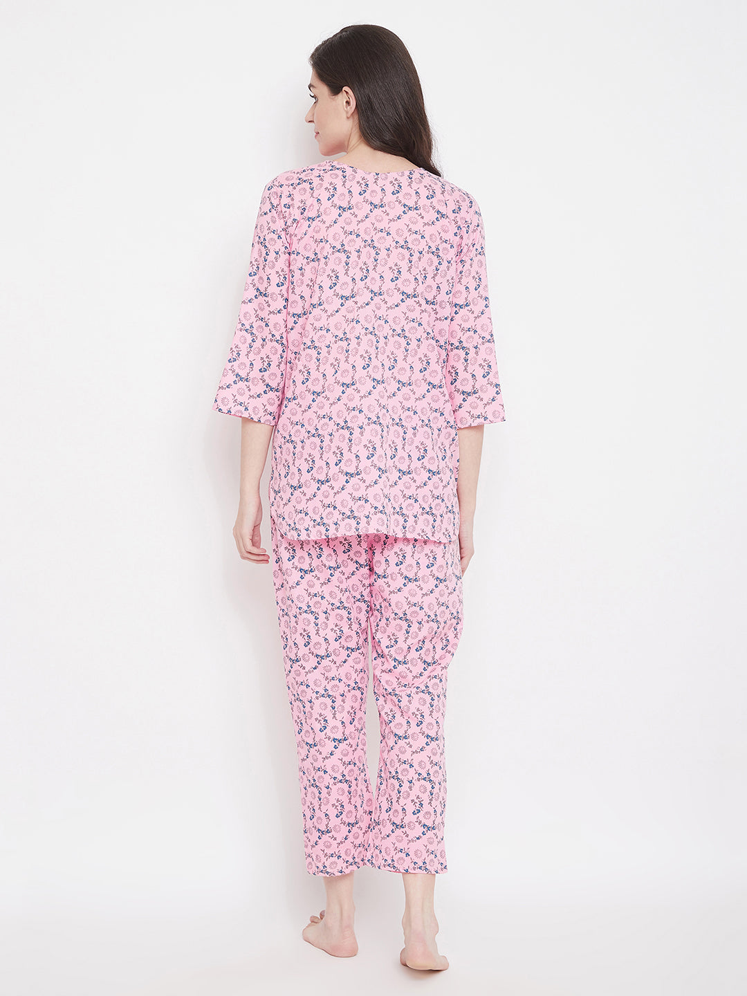Women's Purple Cotton Printed Three Quarter Sleeves Night Suit