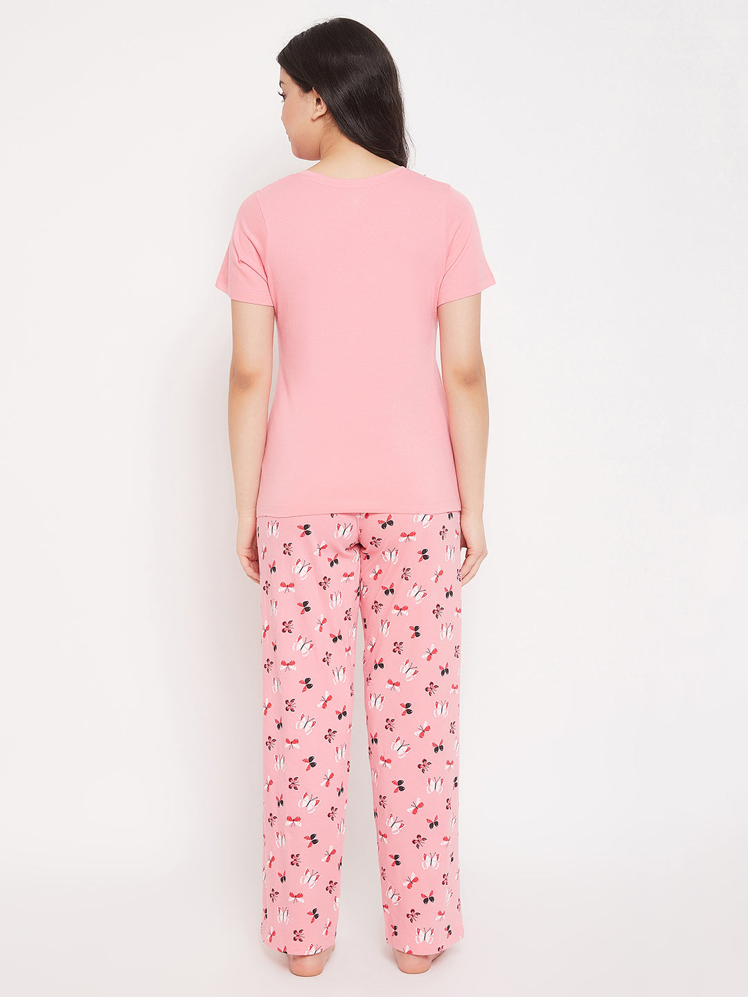 Women's Pink Cotton Printed Half Sleeves Night Suit