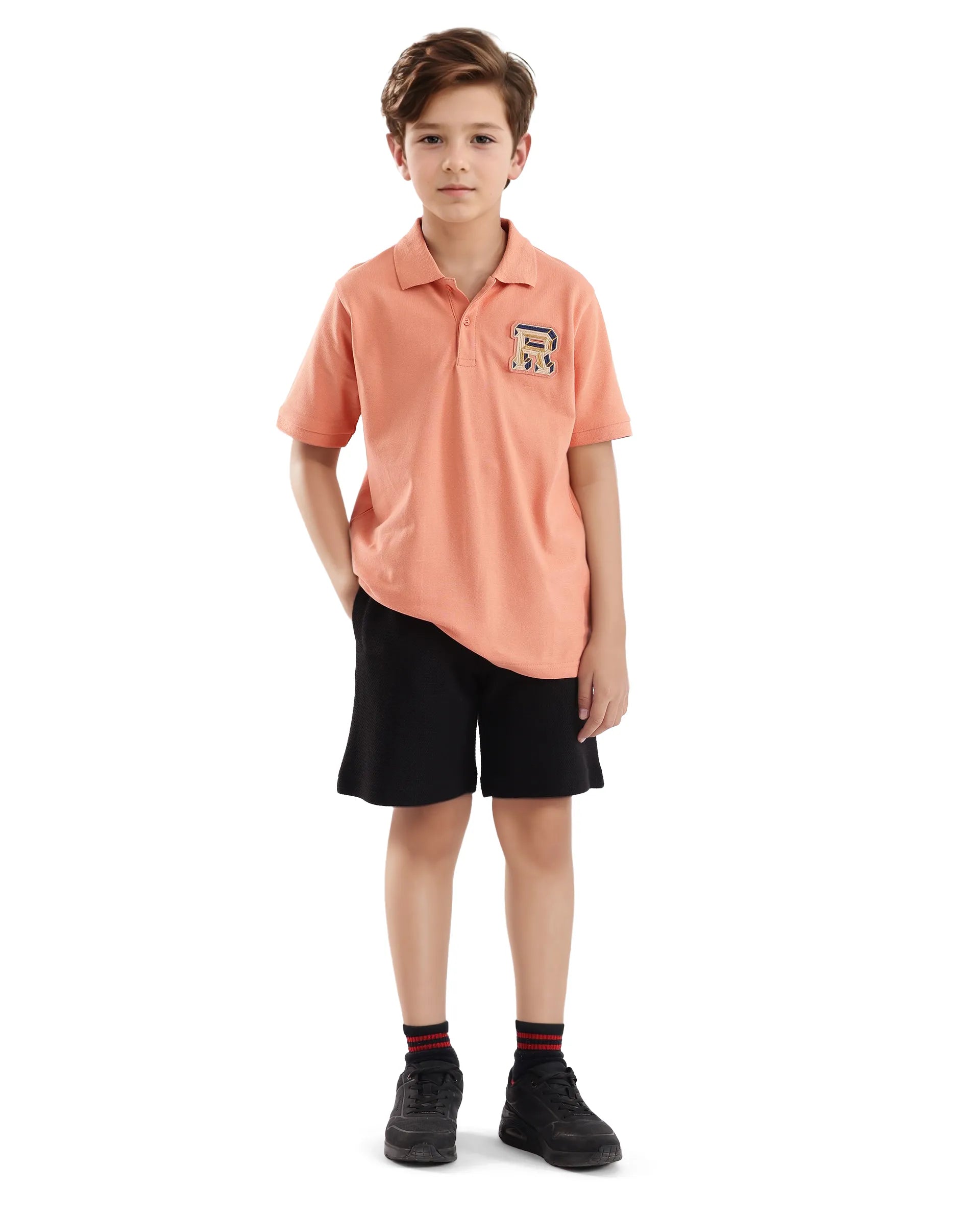 Boys Orange Casual Regular Fit Printed Half Sleeves Tshirt