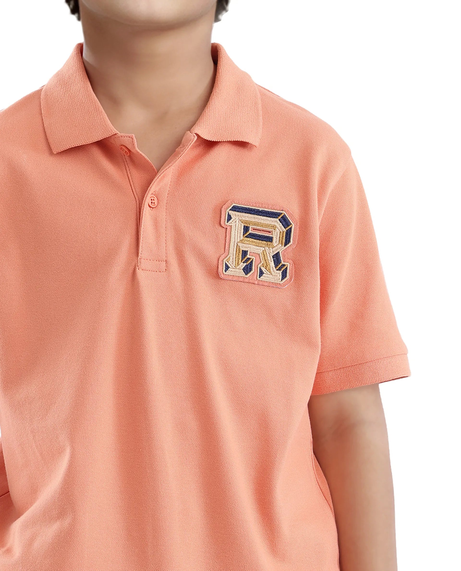 Boys Orange Casual Regular Fit Printed Half Sleeves Tshirt