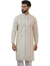 Men's White Full Sleeves Embroidered Straight Kurta