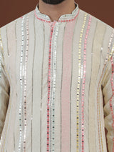 Men's White Full Sleeves Embroidered Straight Kurta