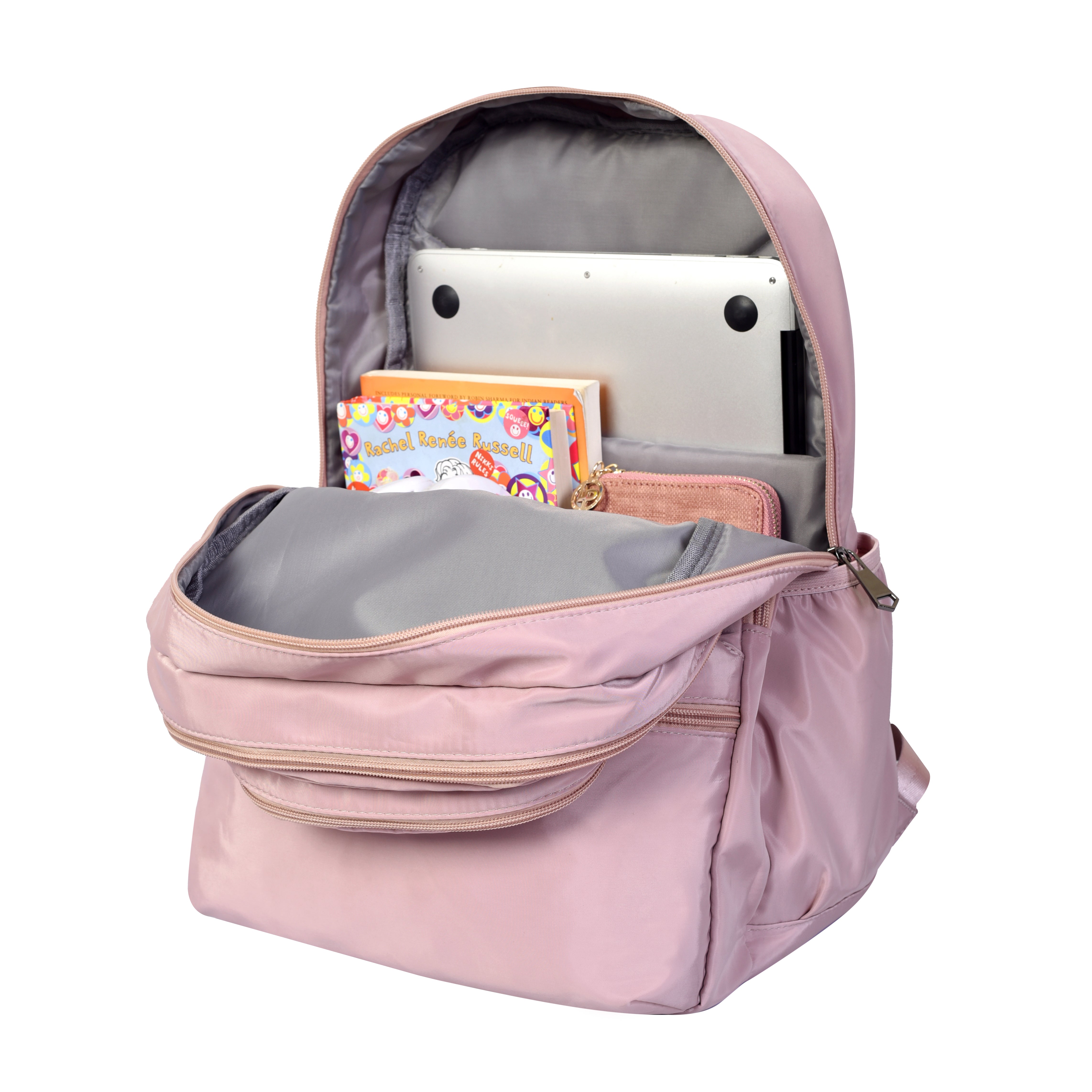 Women's Pink Casual Solid Laptop Backpack