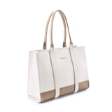 Women's Beige-White Casual Solid Tote Bag