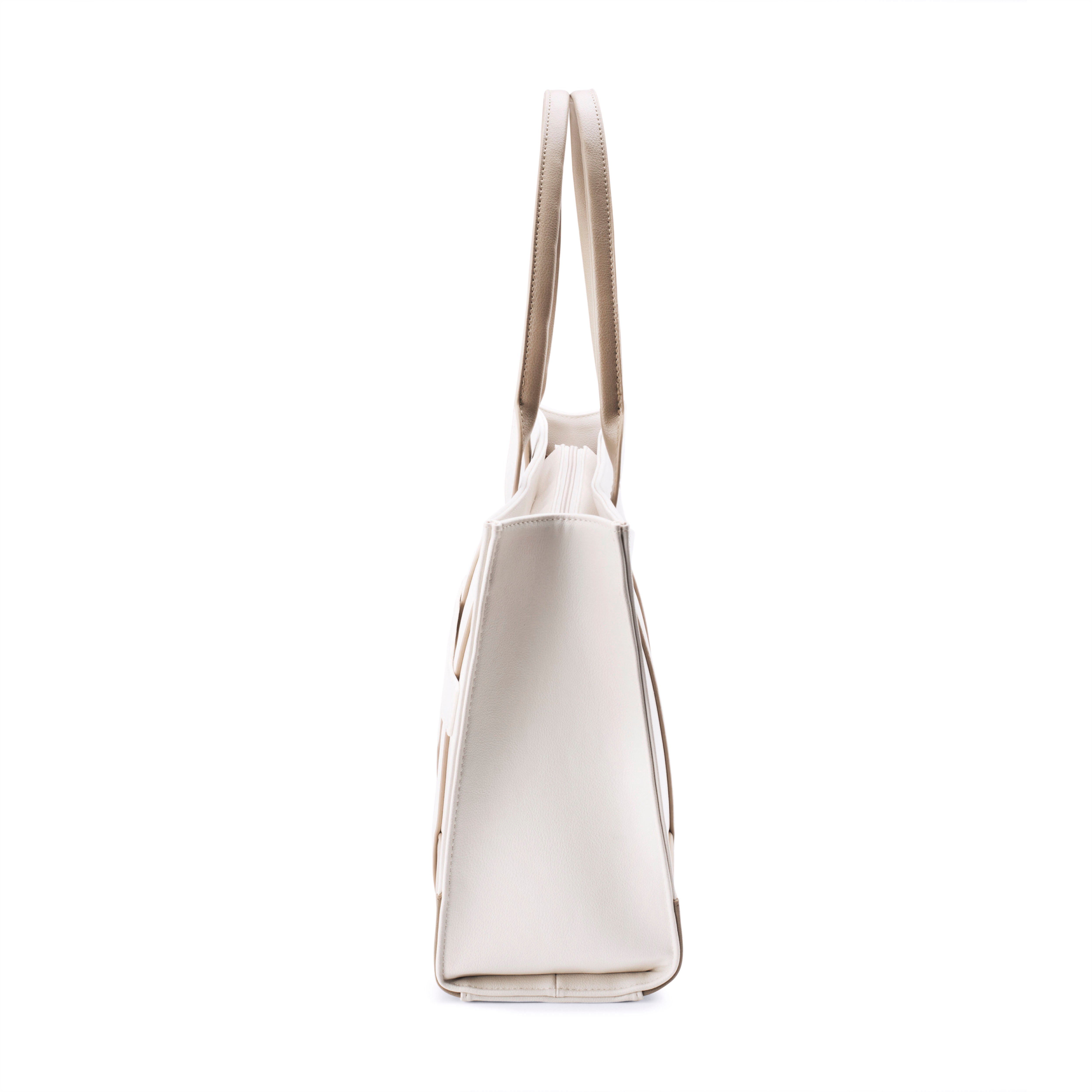 Women's Beige-White Casual Solid Tote Bag