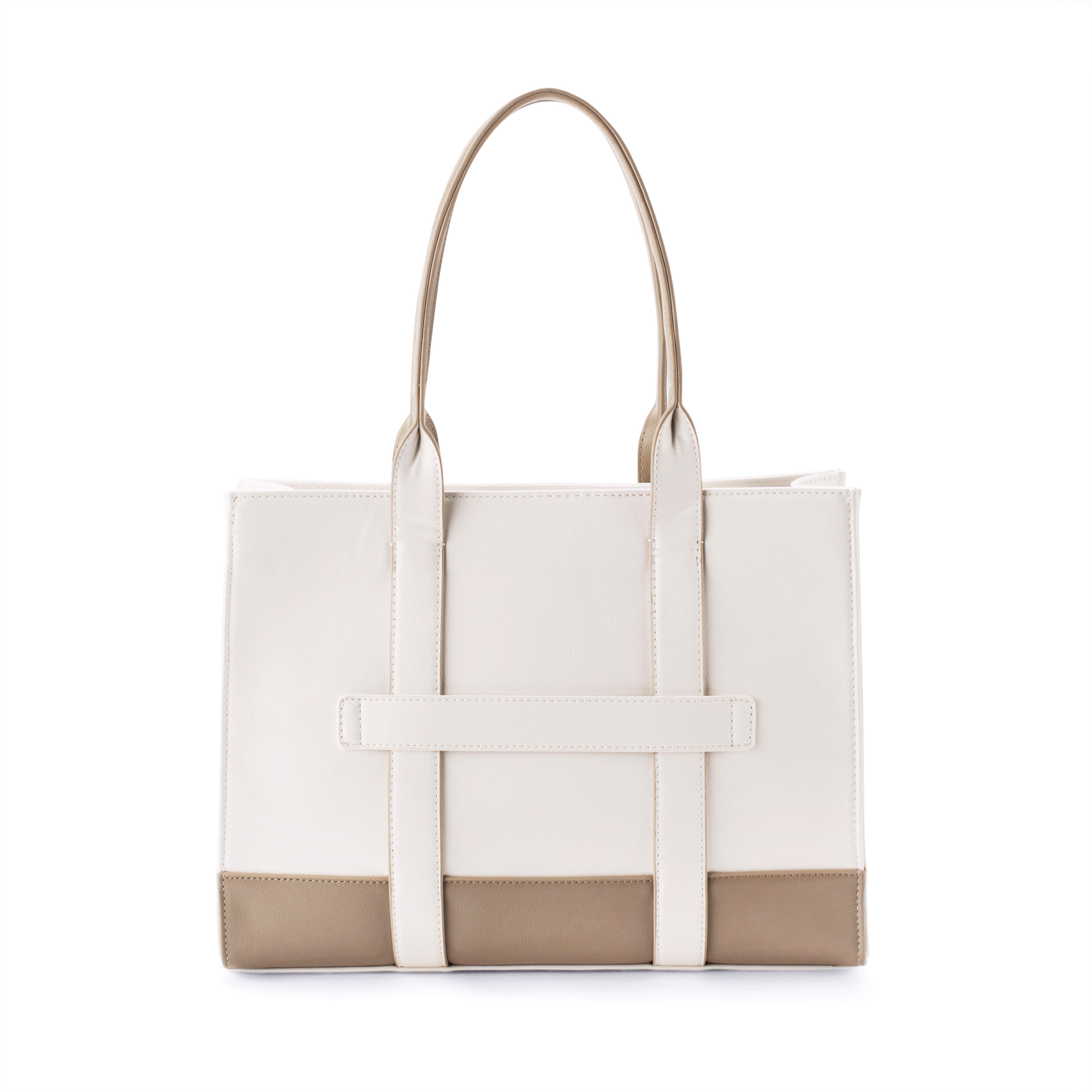 Women's Beige-White Casual Solid Tote Bag