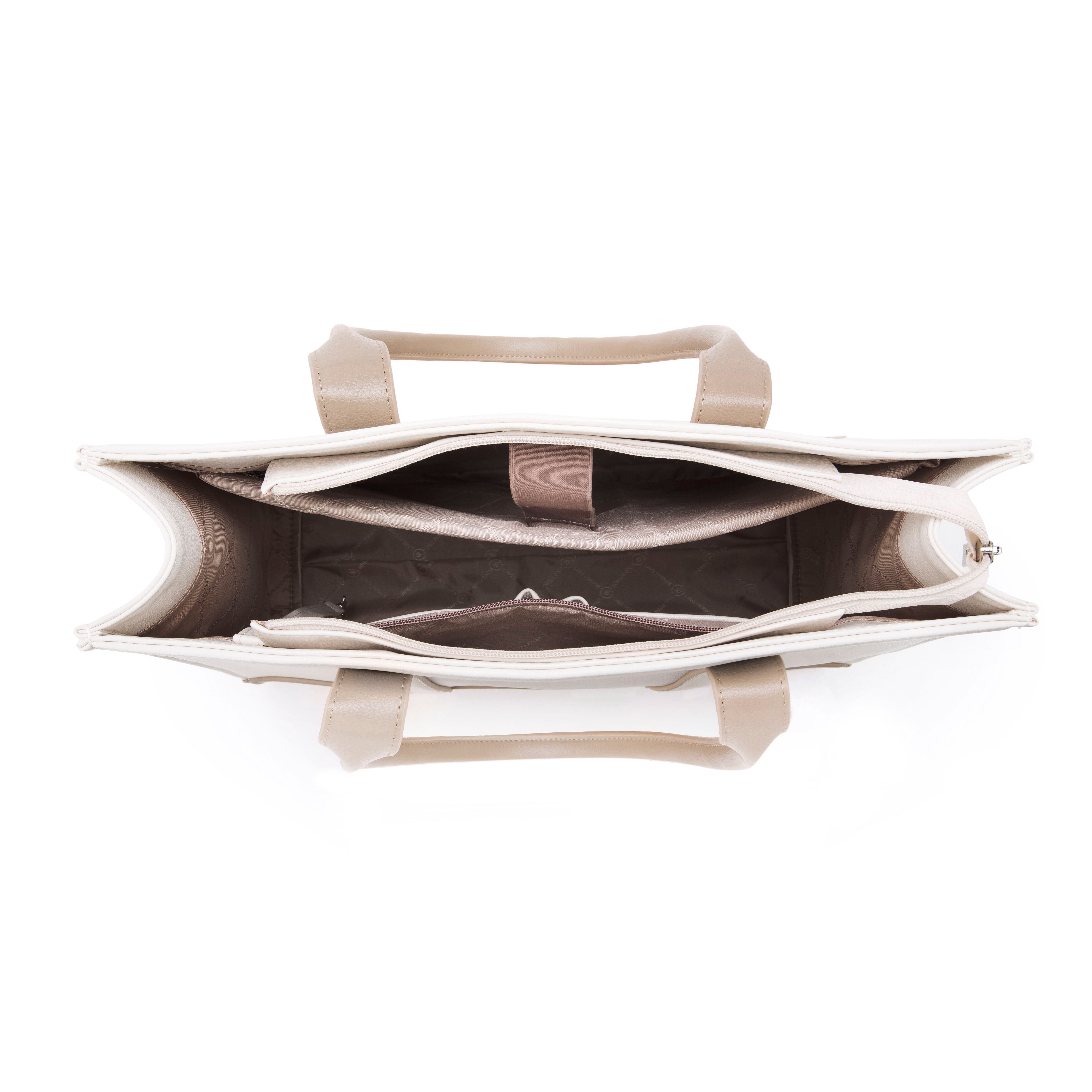 Women's Beige-White Casual Solid Tote Bag
