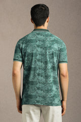Men's Olive Casual Printed Slim Fit Half Sleeves Polo Tshirt