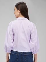 Women's Purple Casual Checked Three Quarter Sleeves Top