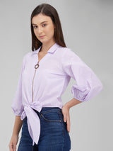 Women's Purple Casual Checked Three Quarter Sleeves Top