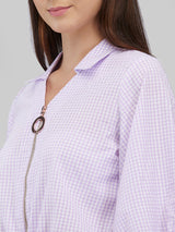 Women's Purple Casual Checked Three Quarter Sleeves Top