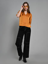 Women's Yellow Casual Solid Half Sleeves Shirt