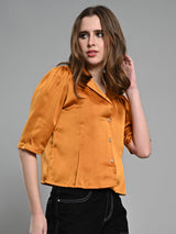 Women's Yellow Casual Solid Half Sleeves Shirt