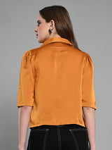 Women's Yellow Casual Solid Half Sleeves Shirt