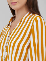 Women's Yellow Casual Striped Three Quarter Sleeves Top