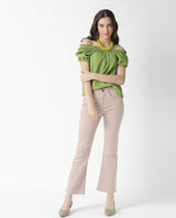 Women's Green Casual Half Sleeves Top