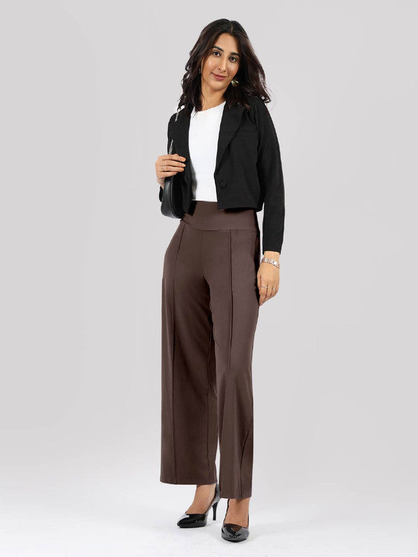 Women's Brown Formal Solid Pant