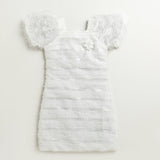 Girls Off White Party Bodycon Half Sleeves Flower Applique Dress