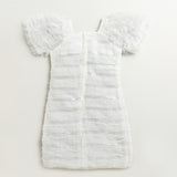 Girls Off White Party Bodycon Half Sleeves Flower Applique Dress