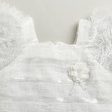 Girls Off White Party Bodycon Half Sleeves Flower Applique Dress