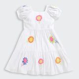 Girls White Casual Half Sleeves Dress