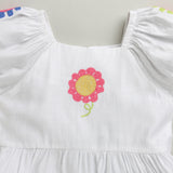 Girls White Casual Half Sleeves Dress
