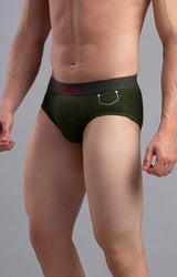 Men's Olive Mid-Rise Solid Brief