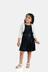 Girls Grey Party Wear Dress With Shrug & Belt