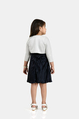 Girls Grey Party Wear Dress With Shrug & Belt