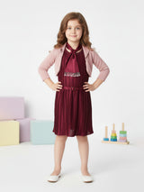 Girls Maroon Party Wear Dress Shrug Belt Scarf