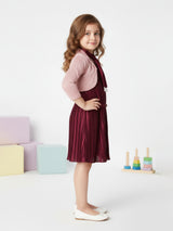 Girls Maroon Party Wear Dress Shrug Belt Scarf