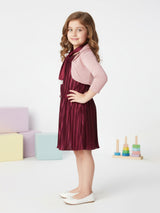 Girls Maroon Party Wear Dress Shrug Belt Scarf