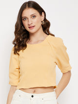 Women's Yellow Casual Regular Fit Solid Half Sleeves Top