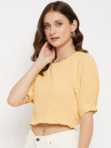 Women's Yellow Casual Regular Fit Solid Half Sleeves Top