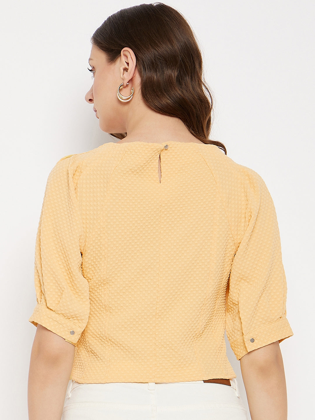 Women's Yellow Casual Regular Fit Solid Half Sleeves Top