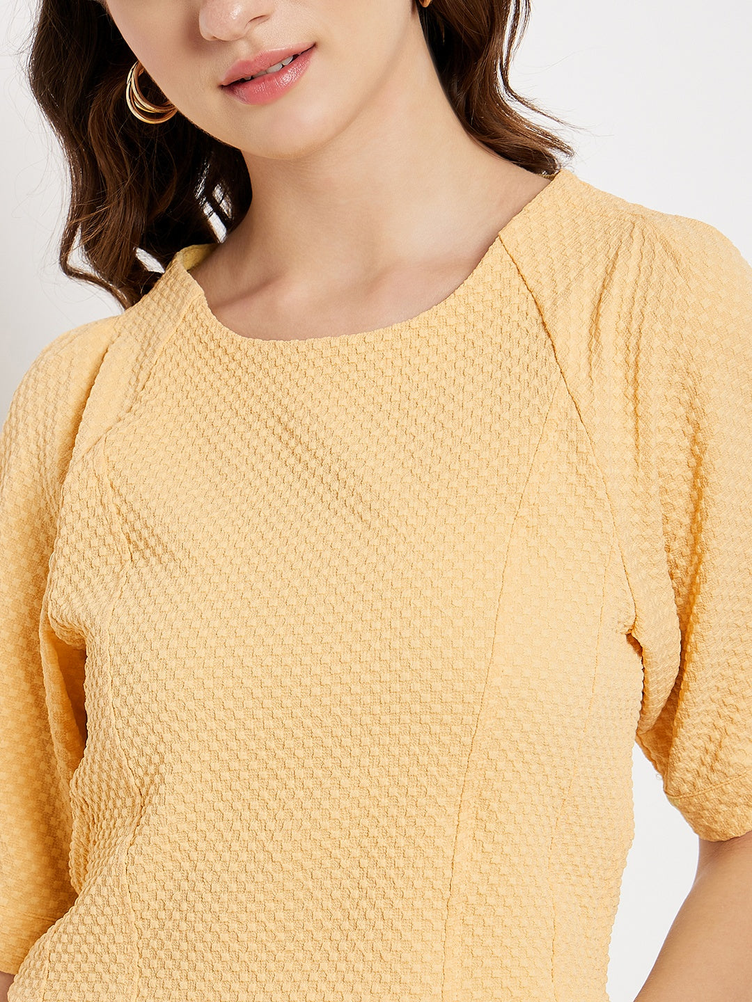 Women's Yellow Casual Regular Fit Solid Half Sleeves Top