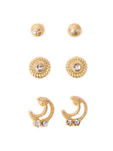 Women's Moon Gem Stud Earrings - Set of 3