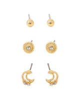 Women's Moon Gem Stud Earrings - Set of 3