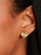 Women's Gold Textured Heart Stud Earrings