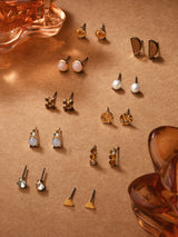 Women's Gold Stud Earrings - Set of 10
