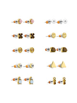 Women's Gold Stud Earrings - Set of 10