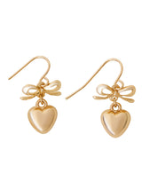 Women's Gold Heart Bow Drop Earrings