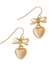 Women's Gold Heart Bow Drop Earrings