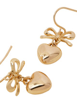 Women's Gold Heart Bow Drop Earrings