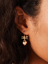 Women's Gold Heart Bow Drop Earrings