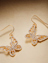 Women's Gold Butterfly Pave Drop Earrings