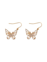 Women's Gold Butterfly Pave Drop Earrings